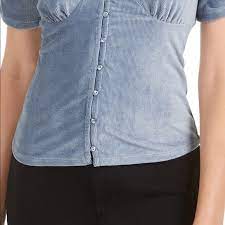 American Rag Juniors' Ruched-Sleeve Rib-Knit Velvet Top Dark Blue Size Extra Small