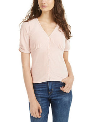 American Rag Juniors' Ruched-Sleeve Rib-Knit Velvet Top Rose Smoke Size Medium