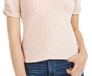 American Rag Juniors' Ruched-Sleeve Rib-Knit Velvet Top Rose Smoke Size Medium