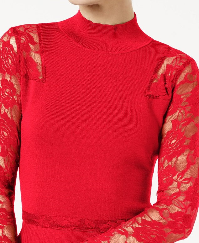 INC International Concepts Women's Petite Lace Peplum Top Red Size Small