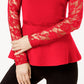 INC International Concepts Women's Petite Lace Peplum Top Red Size Small