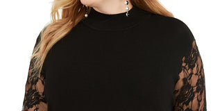 INC International Concepts women's Plus Lace Peplum Sweater Black Size 1X