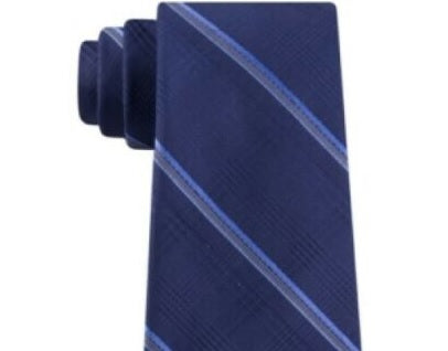 Michael Kors Men's Classic Tonal Glen Plaid Stripe Silk Tie Navy Size Regular