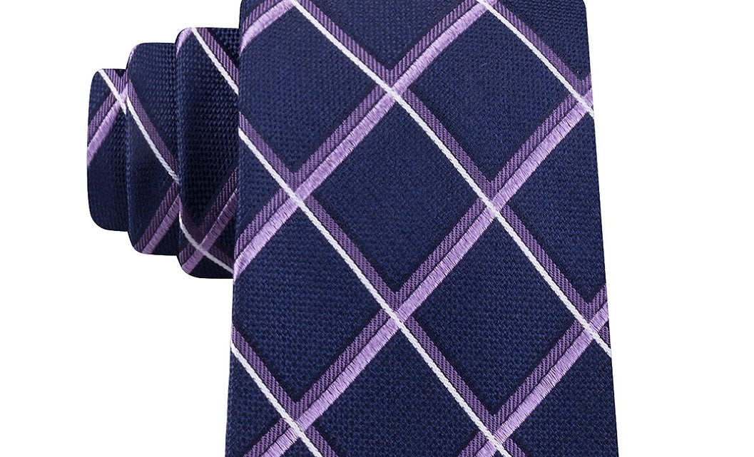 Michael Kors Men's Classic Multi-Grid Silk Skinny Tie Necktie Purple Size Regular