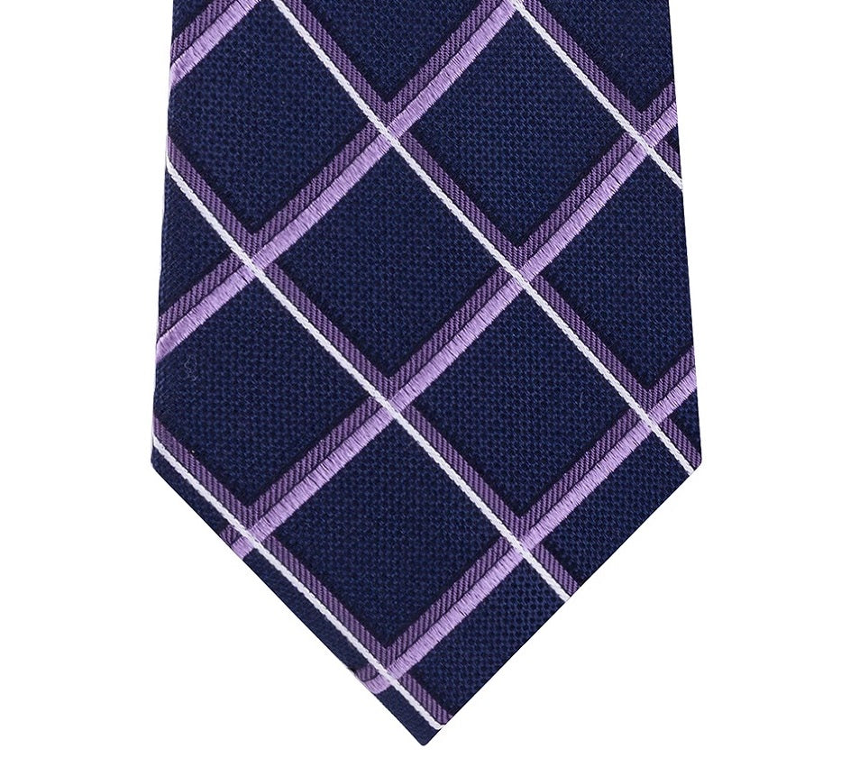 Michael Kors Men's Classic Multi-Grid Silk Skinny Tie Necktie Purple Size Regular