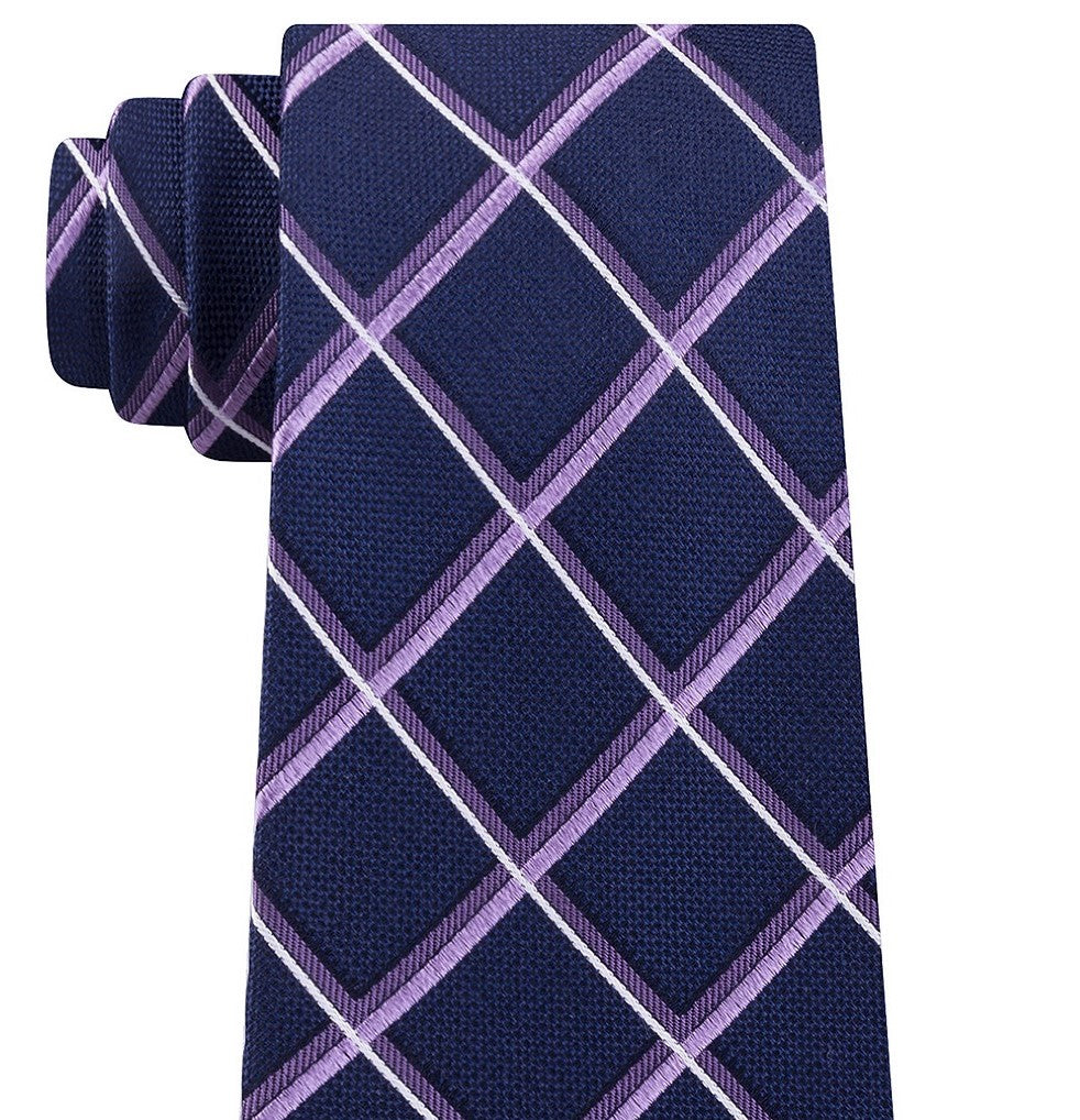 Michael Kors Men's Very Dark Blue Diamond Plaid Neck Tie Turq Size Regular
