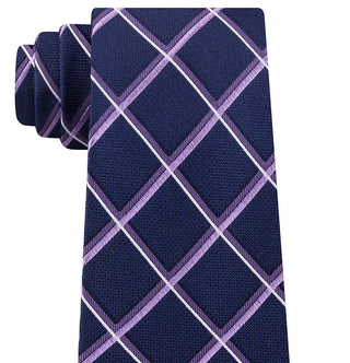 Michael Kors Men's Very Dark Blue Diamond Plaid Neck Tie Turq Size Regular