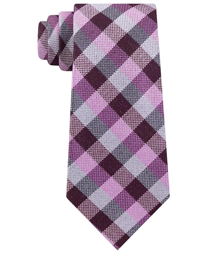 Michael Kors Men's Classic Gingham Check Tie Pink Med Purple Size Regular