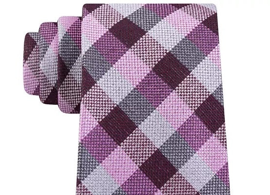 Michael Kors Men's Classic Gingham Check Tie Pink Med Purple Size Regular