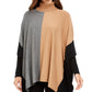 Alfani Women's Turtleneck Colorblock Poncho Sweater  Brown Size Large