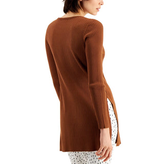 Alfani Women's Ribbed Tunic Sweater Past Brown Size X-Small