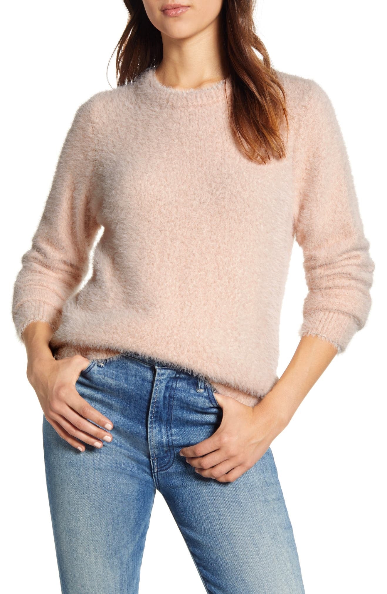 Lucky Brand Women's Eyelash Crewneck Sweater Pink Size Medium