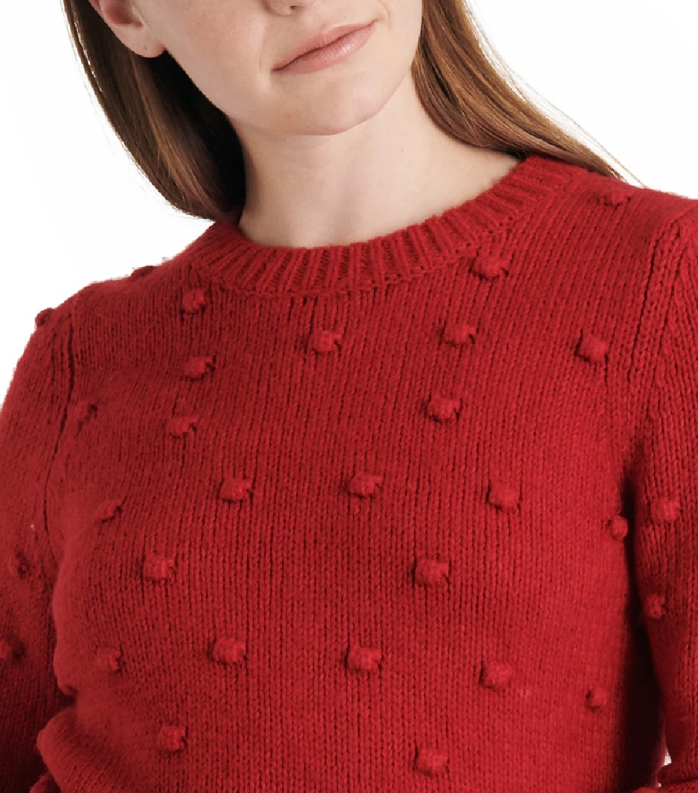 Lucky Brand Women's Bobble Stitch Crewneck Cotton Blend Sweater Red Size S