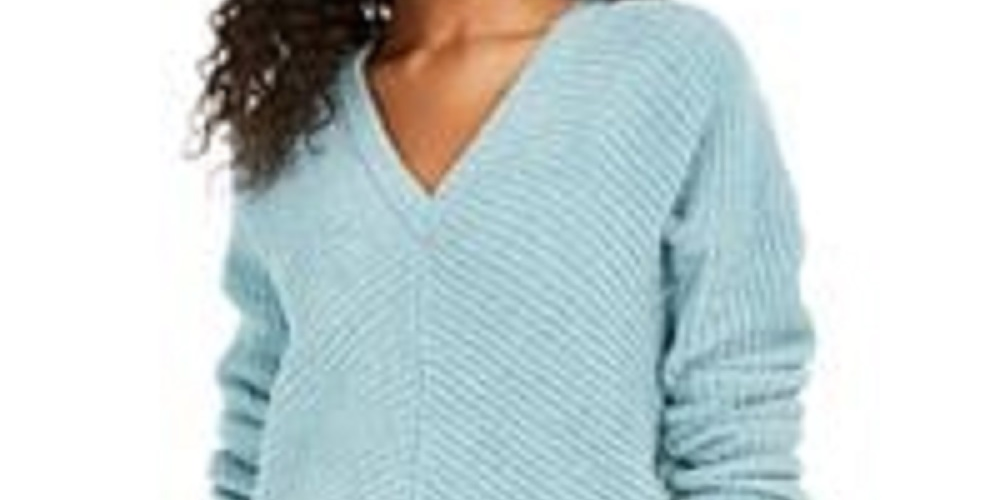 Lucky Brand Women's Chevron Ribbed Chenille Sweater Blue Size Small