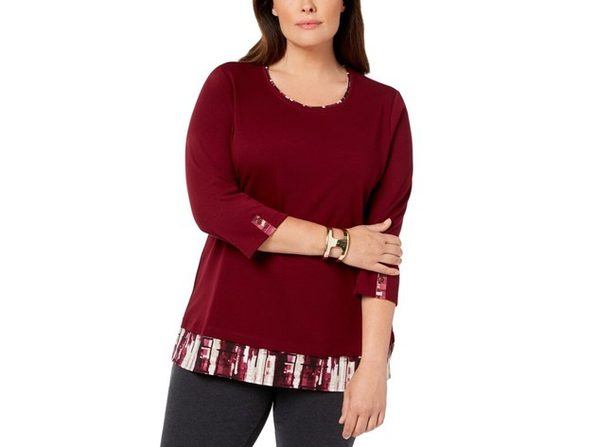 INC International Concepts Women's Shirttail Sweater Dark Red Size Extra Small