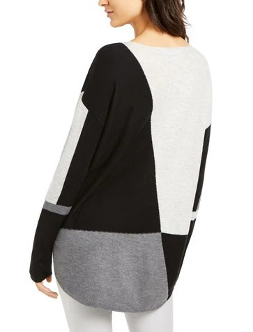 INC International Concepts Women's Petite Colorblocked Sweater Gray Size Large