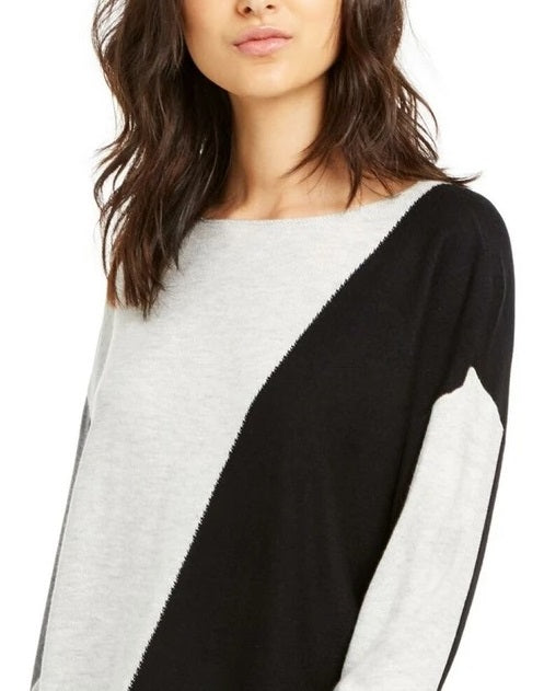 INC International Concepts Women's Petite Colorblocked Sweater Gray Size Large