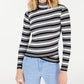 Say What Women's Juniors' Striped Crossover-Hem Mock-Neck Sweater White Size Large