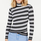 Say What Women's Juniors' Striped Crossover-Hem Mock-Neck Sweater White Size Large