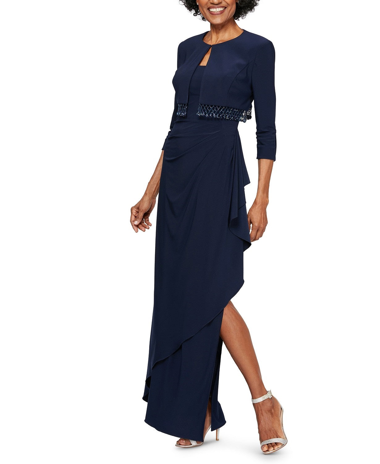 Alex Evenings Women's Ruched Gown With Bolero Dress Navy Size 6
