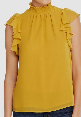 1.STATE Women's Flutter Sleeve Solid Top Yellow