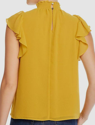 1.STATE Women's Flutter Sleeve Solid Top Yellow