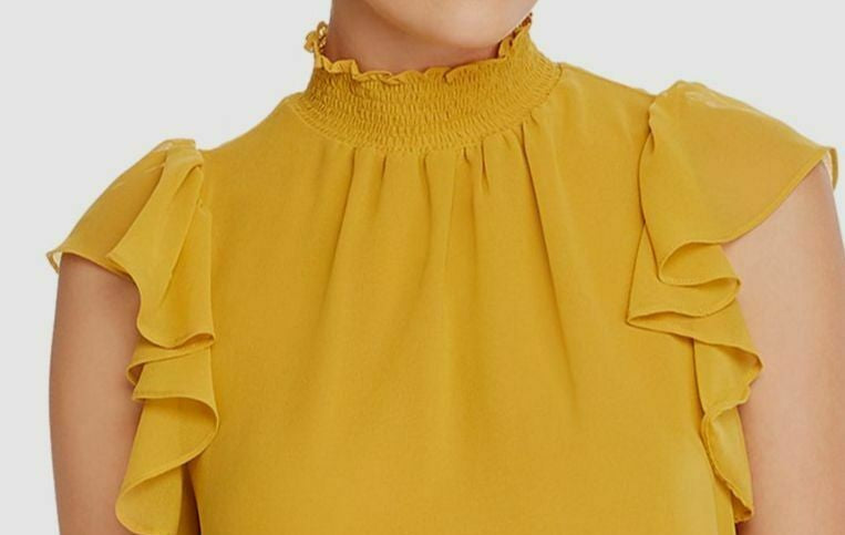 1.STATE Women's Flutter Sleeve Solid Top Yellow