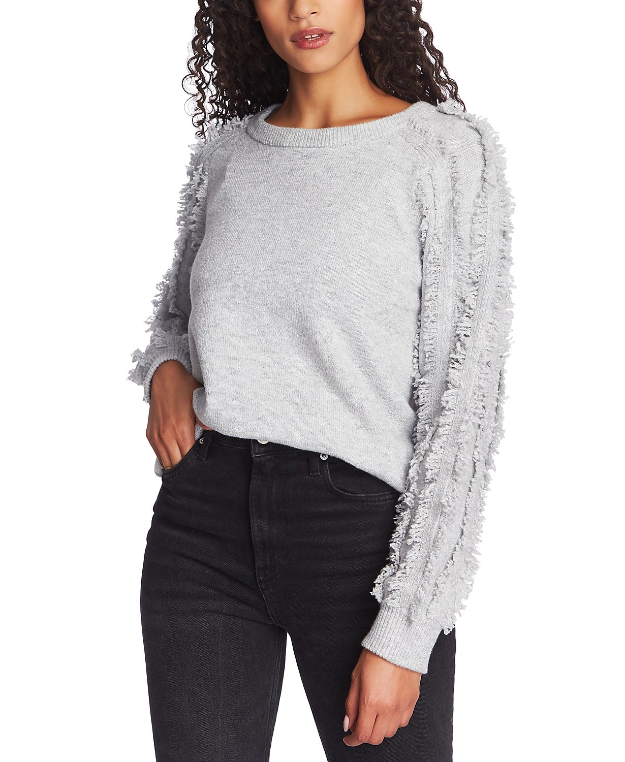 1.STATE Women's Fringe Sleeve Sweater Gray