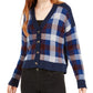 1.STATE Women's Plaid Button Front Crop Cardigan Blue