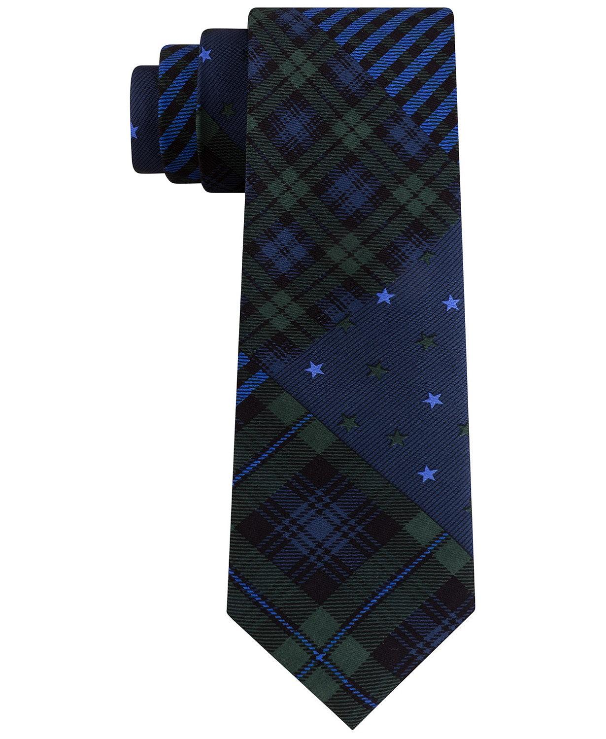 Tommy Hilfiger Men's Large Multi Star Plaid Tie Green Size Regular