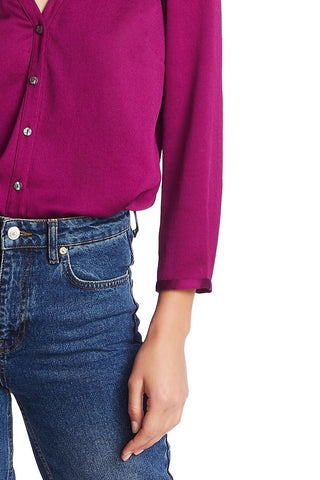 1.STATE Women's V-Neck Woven Top Purple