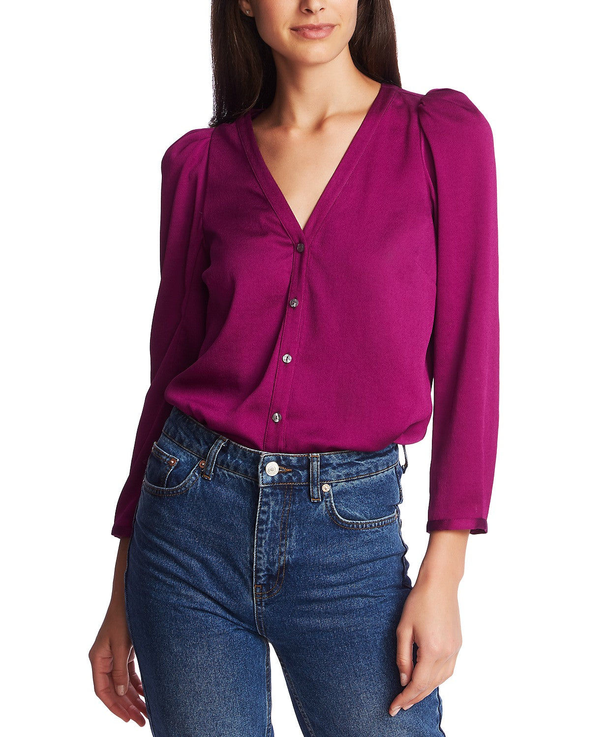 1.STATE Women's V-Neck Woven Top Purple