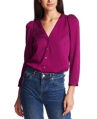 1.STATE Women's V-Neck Woven Top Purple