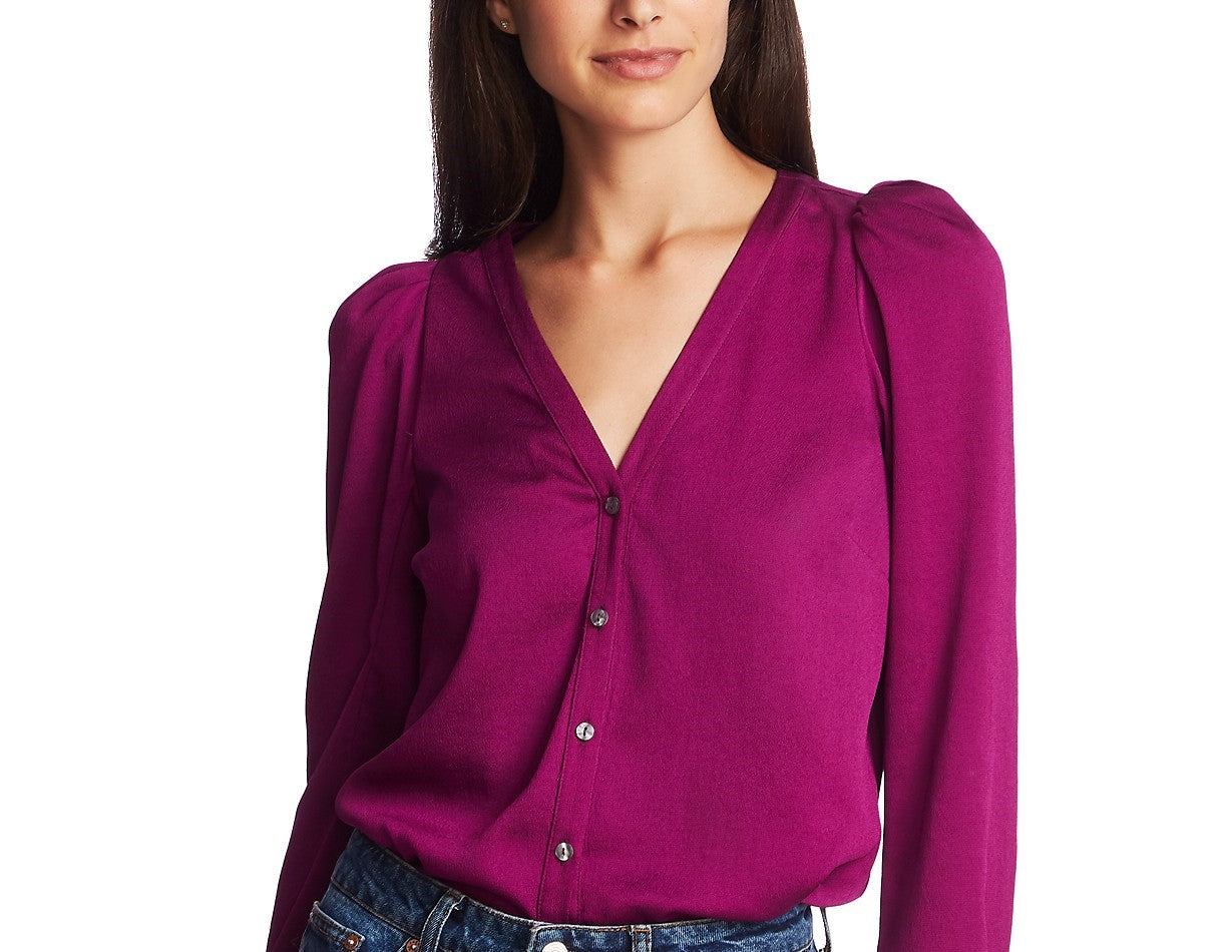 1.STATE Women's V-Neck Woven Top Purple