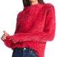 1.STATE Women's Eyelash Fringe Mockneck Sweater Pink