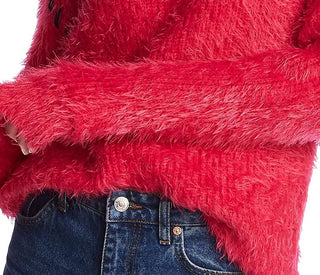 1.STATE Women's Eyelash Fringe Mockneck Sweater Pink