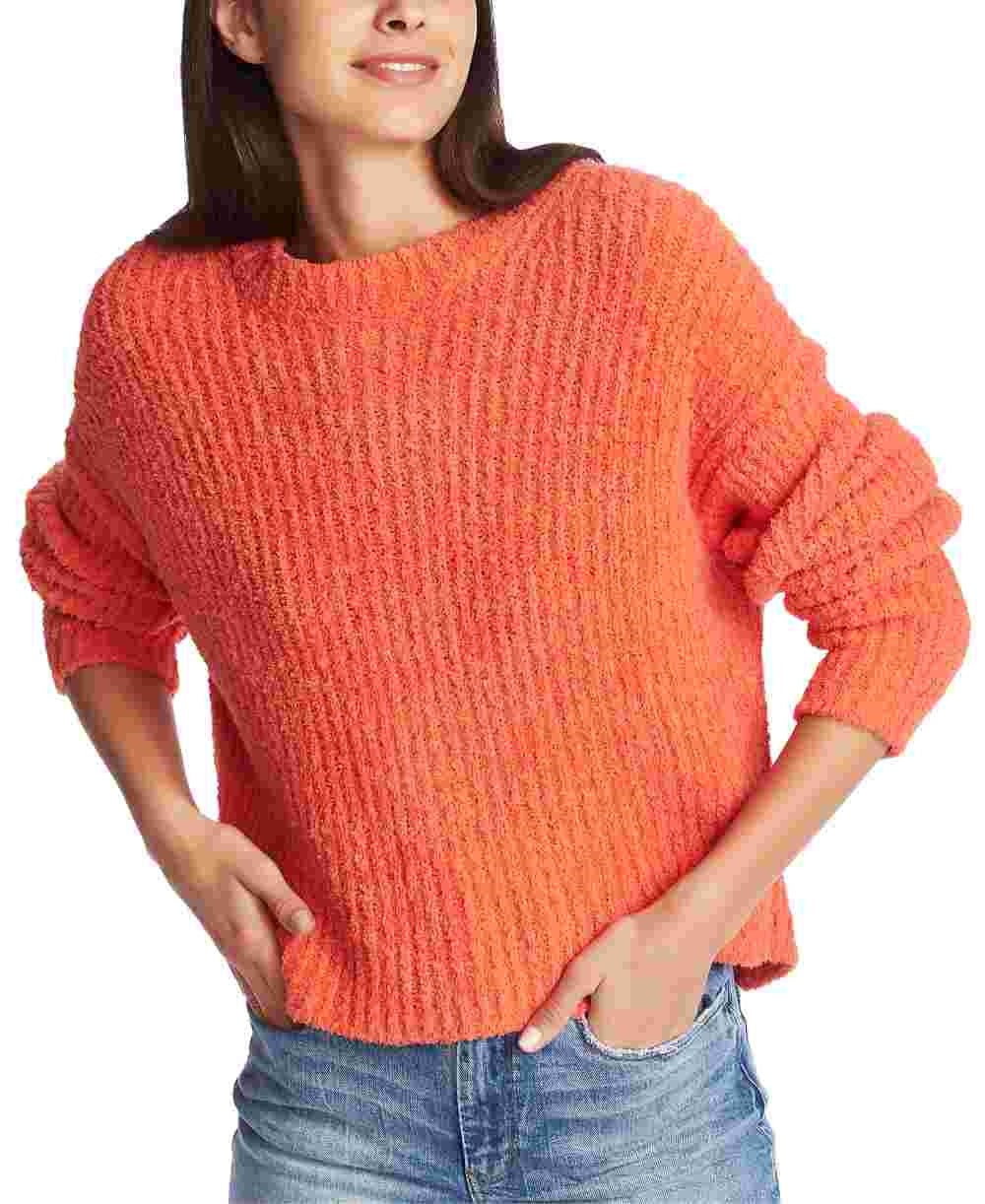 1.STATE Women's Textured Cozy Mock Sweater Orange