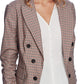 1.STATE Women's Minicheck Ruched Sleeve Blazer Brown