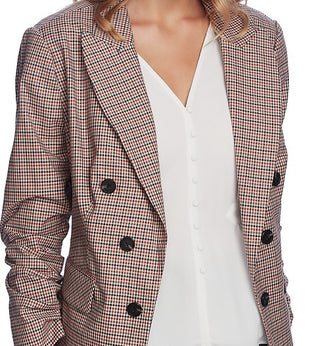 1.STATE Women's Minicheck Ruched Sleeve Blazer Brown