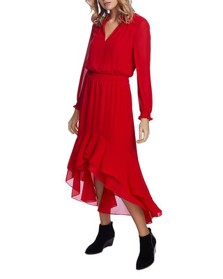 1.STATE Women's Smocked High-Low Dress Red