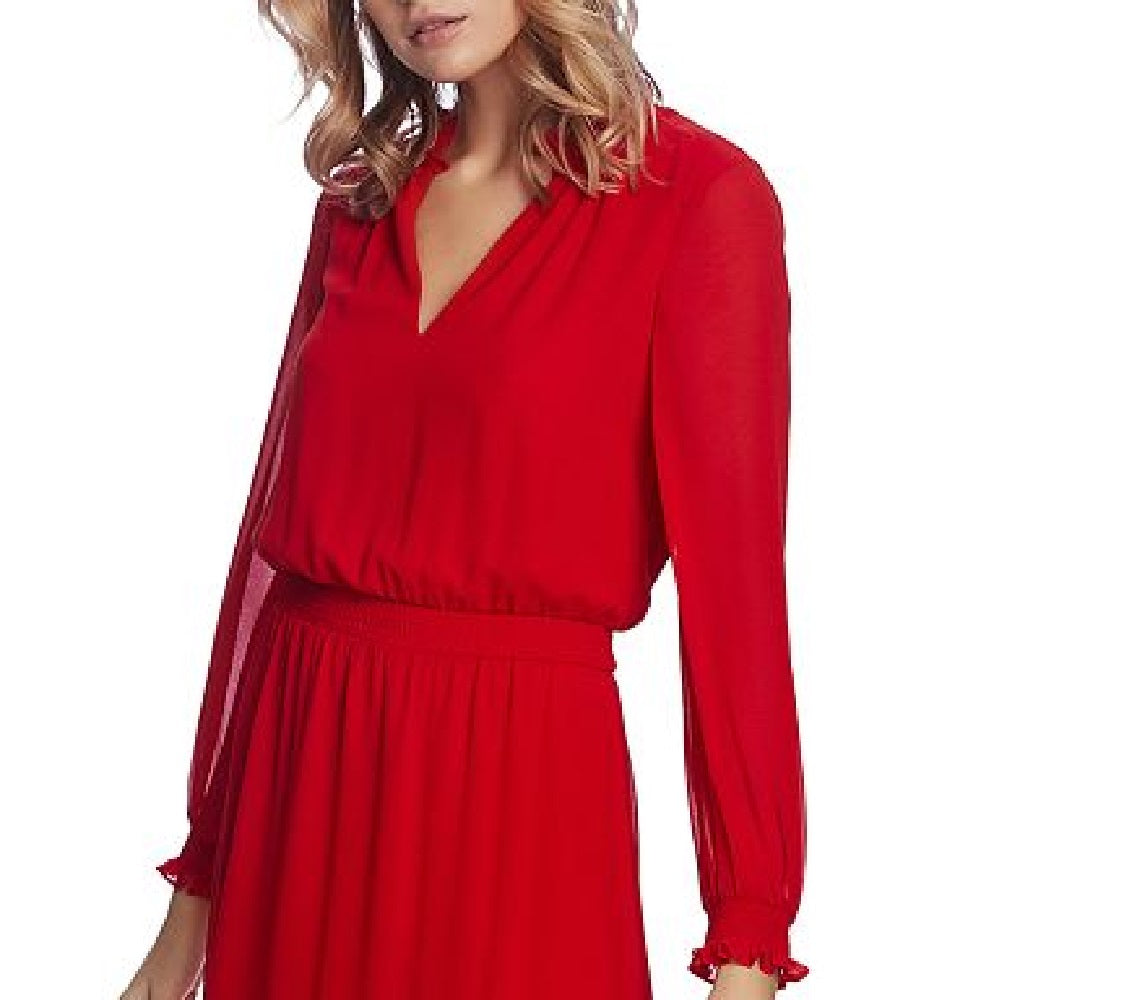 1.STATE Women's Smocked High-Low Dress Red
