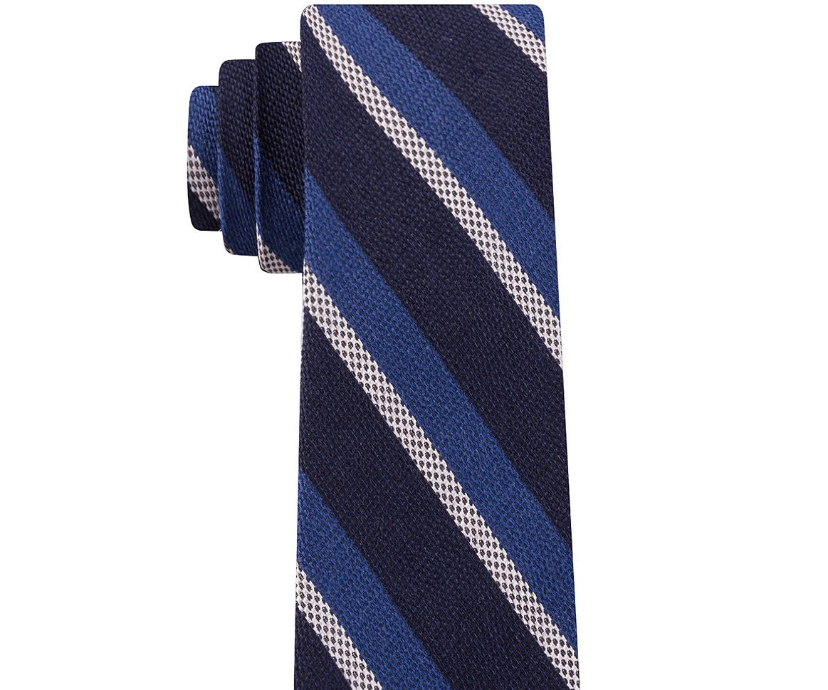 Tommy Hilfiger Men's Slim Textured Stripe Tie Navy Size Regular