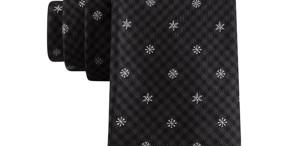 Tommy Hilfiger Men's Small Snowflake Gingham Tie Black Size Regular