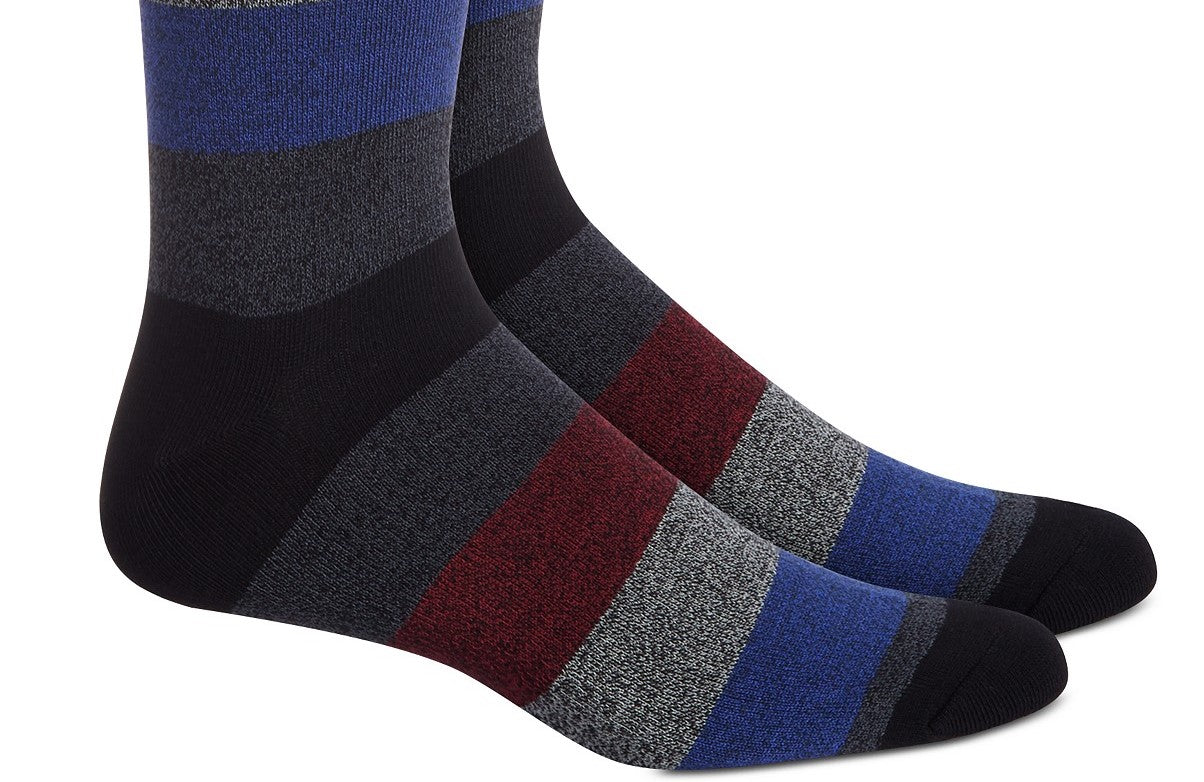 Perry Ellis Men's Rugby-Stripe Socks Black Size Regular
