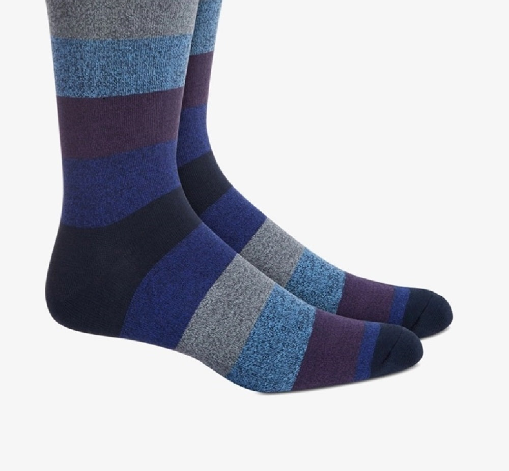 Perry Ellis Men's Rugby-Stripe Socks Navy Size Regular
