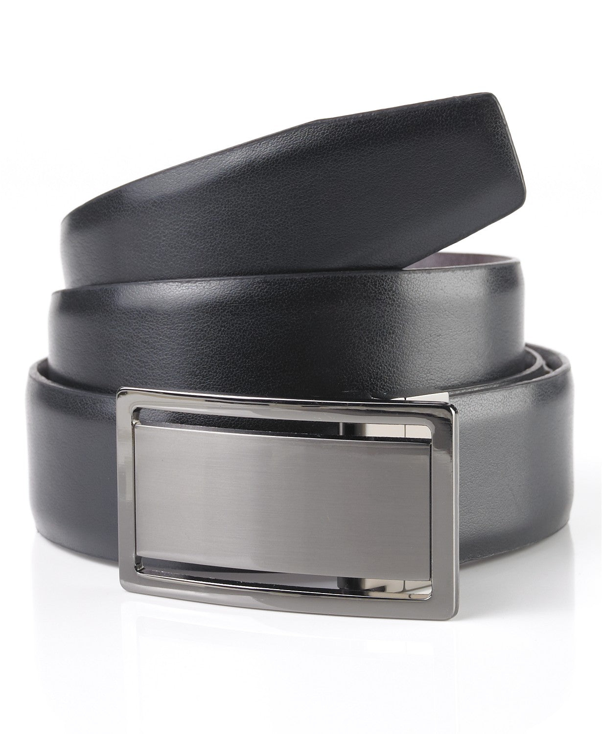 Alfani Men's Gunmetal Dress Plaque Buckle Leather Belt Black Size 34 Regular