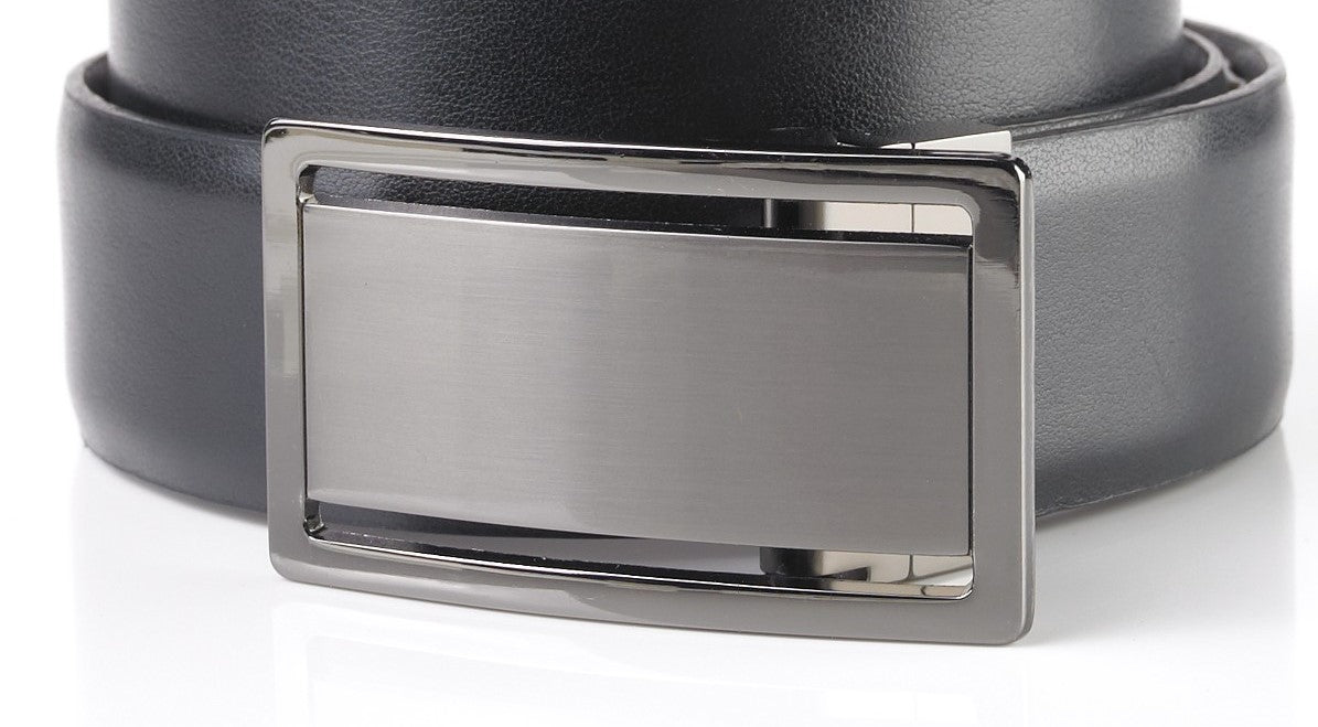 Alfani Men's Gunmetal Dress Plaque Buckle Leather Belt Black Size 34 Regular