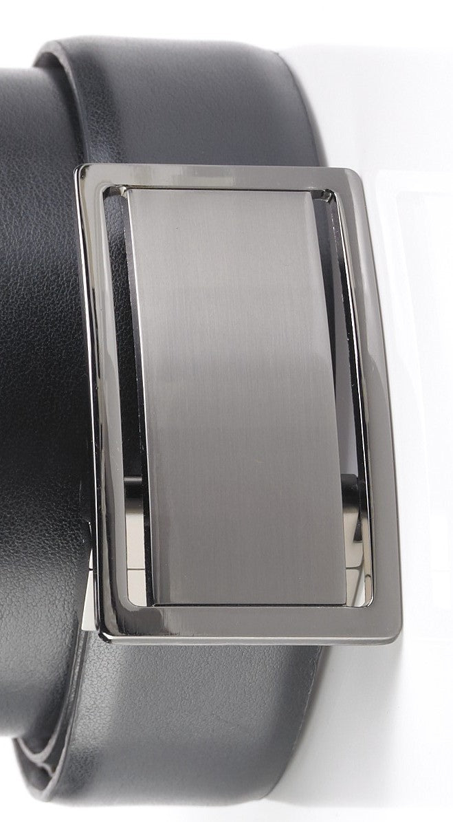 Alfani Men's Gunmetal Dress Plaque Buckle Leather Belt Black Size 34 Regular