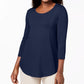 JM Collection Women's Petite Three-Quarter-Sleeve Top Blue Size Petite Medium