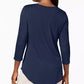 JM Collection Women's Petite Three-Quarter-Sleeve Top Blue Size Petite Medium